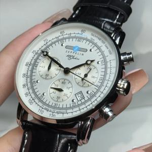패션 럭셔리 남성용 시계 Zeppelin Three Eyes Running Second 다기능 타이밍 비즈니스 및 레저 쿼츠 손목시계
