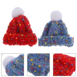 2Pcs 미니 니트 울 모자 공예 프로젝트를 위한 작은 사랑스러운 비니 인형 집 장식 장식품 만들기 미술 용품 ​​겨울