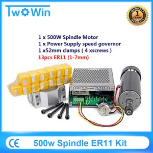 CNC 스핀들 모터, 공랭식 스핀들 ER11 척, 500W, 52mm 클램프, 전원 공급 장치, PCB 조각용 속도 조절기, 0.5kw