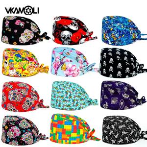 해골 패턴 스크럽 모자 도매 패션 통기성 스크럽 캡 남여 건강 서비스 노동자 조정 가능한 모자 간호 모자