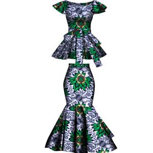 플레어 스커트 및 탑 다시키 왁스 프린트 코튼 플러스 사이즈 파티 의류, 아프리카 2 개 세트, WY10076