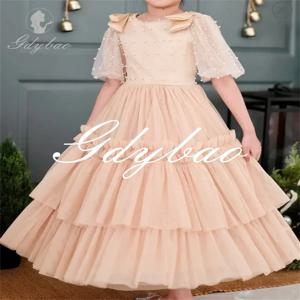 O넥 반팔 구슬 장식 우아한 럭셔리 플라워 걸 원피스, 발목 길이 긴 공 클래식 첫 성찬식 가운, 맞춤형 2025