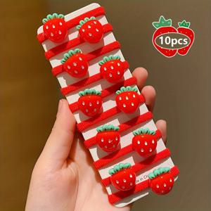 머리카락이 아프지 않고, 신축성이 뛰어나고, 달콤하고 다재다능한 빨간 딸기 머리끈 10개