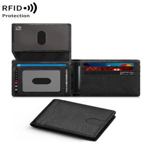 삼단 접이식 신분증 카드 홀더 미니멀리스트 초박형 카본 파이버 RFID 차단 남성용 지갑 13개 카드 슬롯 및 내장 동전 지갑