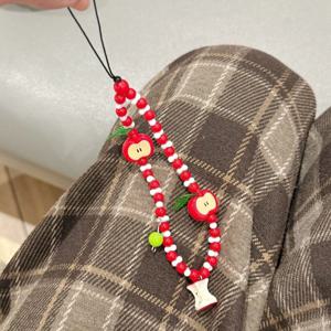 과일 참 펜던트 귀여운 카와이 화이트 레드 비즈 핸드메이드 스트랩 폰 에어팟 이어폰용 신상 폰 스트랩 랜야드