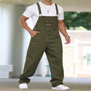 남성용 포시즌 그린 데님 오버올, 루즈 스트레이트 레그, 캐주얼 스타일, 아메리칸 레트로 트렌드