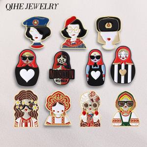 러시아 문화 의상 수집 에나멜 핀 클래식 러시아 래스팅 인형 금속 브로치 옷깃 배지 친구를 위한 선물