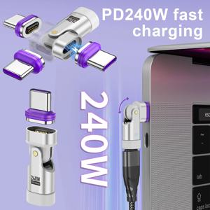 USLION 240W 마그네틱 어댑터 USB C to Type-C 고속 충전 케이블 Type C 암 컨버터 (맥북, 아이폰 16, 15, 샤오미용)