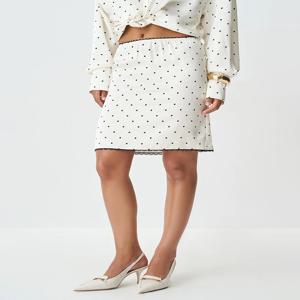 Blifanbo 폴카 도트 프린트 미니 스커트 여성 새틴 레이스 패치 워크 하이 웨이스트 스트레이트 탄성 스커트 캐주얼 슬림 패션 streetwear