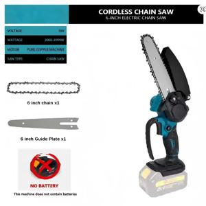 1700RPM 6인치 미니 리튬이온 전기 체인톱 한 손 휴대용 전기톱 18V 마키타 배터리 호환