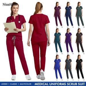 니아힌 간호사 작업복 상의와 하의 여성 남성 수술복 수술실 의사 복장 여성 단색 수술복