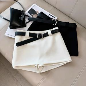블랙 화이트 오피스룩 정장 스커트 섹시 타이트 숏 패키지 힙 스커트 여성 한국 패션 벨트 포함 A라인 스커트