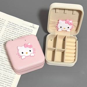 인기 폭발 신상 핑크 고양이 보석함 귀걸이 휴대용 반지 귀여운 수납함 여행용 미니 컴팩트 액세서리 보관함