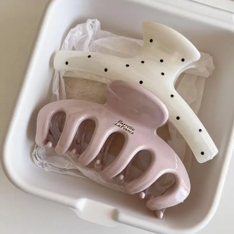 대형 아크릴 드래곤 본 샤크 헤어 클립 프렌치 스타일 폴카 도트 아크 백 오브 헤드 헤어 클로 클램프 헤어 액세서리