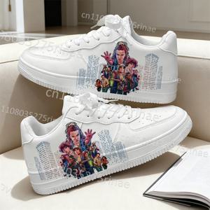 새로운 뜨거운 판매 통기성 Strangered Things 어린이 성인 흰색 신발 남자 여자 레이스 업 흰색 운동화 소년 소녀 선물