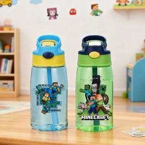 480ml 게임 테마 소년용 물병 마인크래프트 휴대용 빨대 여행용 병 체육관 스포츠 피트니스 컵 물 주스 음료병