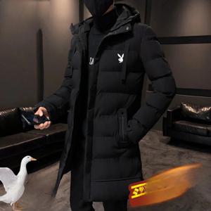 플레이보이 남성용 중간 길이 후드 다운 재킷 두꺼운 겨울 코트 세련된 젊은 스타일 따뜻한 폴리에스터 복합 탄성 섬유