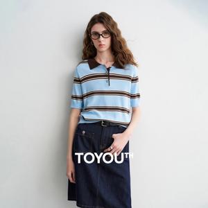 TOYOUTH 여성 지적 스트라이프 폴로 셔츠 2026 봄 신상 리오셀 린넨 통기성 편안한 니트 탑