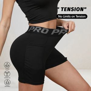 여성 레깅스 하이웨이스트 레터 웨이스트밴드 솔리드 컬러 스포츠 반바지 통기성 속건 런닝 짐 테니스 운동 반바지