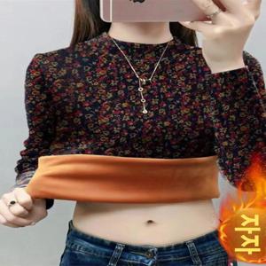 두꺼운 원피스 플리스 따뜻한 탑 엄마들을 위한 패션 세미 하이 칼라 프린트된 고급 노화 방지 탑(30세 이상 여성용)