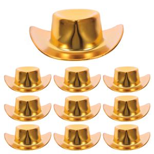 10Pcs 작은 반짝 이는 미니어처 카우보이 모자 플라스틱 DIY 공예 용품 전화 키 체인 장식 홈 파티 웨딩 케이크 컵케익