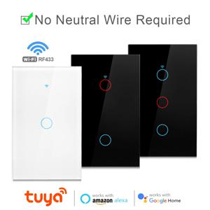 Tuya WiFi US 스마트 라이트 스위치 중립선/중립선 필요 없음 120 유형 벽 터치 스위치 Alexa, Google 홈과 함께 작동