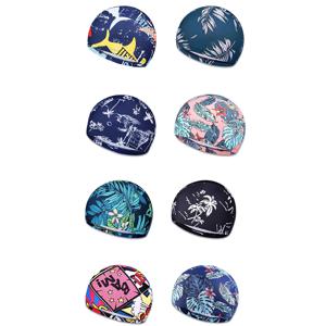 성인용 잎 프린트 수영 모자 - 귀 보호 미끄럼 방지 디자인 수영장 해변 여름 수영 모자