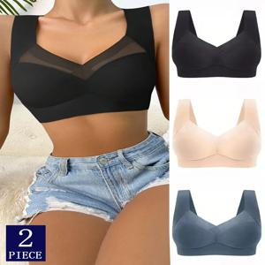 2PCS 여성 스포츠 레이스 브래지어 플러스 사이즈 원활한 브래지어 Bralette Backless 레이디 브래지어 조끼 여성 충격 방지 무선 L-3XL 수집