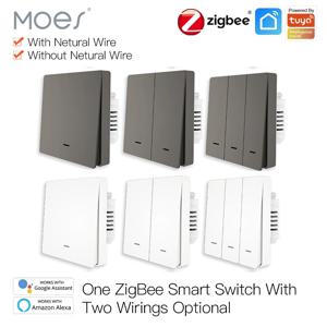 MOES 스마트 라이트 스위치 Tuya ZigBee 중성선 없음 커패시터 필요 없음 스마트 라이프 2/3 웨이 Alexa Google 2mqtt와 함께 작동