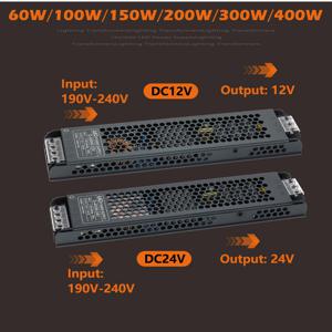 LED 조명 변압기 드라이버 12V/24V 음소거 전원 공급 장치 소스 60W 100W 200W 300W 400W 190-240V Led 스트립 변환기 어댑터