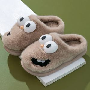 새로운 재미 있은 만화 겨울 부드러운 단독 망 실내 바닥 미끄럼 방지 플랫폼 슬라이드 따뜻한 플러시 슬리퍼 남성 홈 캐주얼 면화 신발