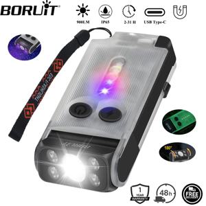 BORUiT V30 UV EDC LED 손전등 타입-C 충전식 파워뱅크 작업등 자석 부착 캠핑 포켓 랜턴