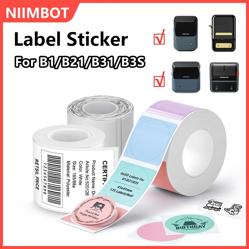 Niimbot 흰색/컬러/투명 라벨 스티커 열 접착 종이 롤 프린터 스티커 Niimbot B1 B21 휴대용 프린터용
