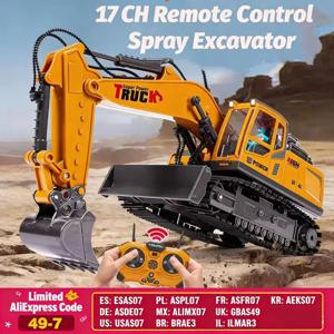 1/18 RC 스프레이 굴삭기 트럭 합금 17CH 엔지니어링 차량 사운드 조명 680 학위 회전 자동차 어린이 장난감 소년 생일 선물