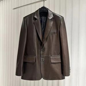 여성용 천연 가죽 블레이저, 통근 스타일, 싱글 브레스트, 루즈 오일 왁스, 야채 무두질, 양가죽 세트 재킷, 커피, 블랙