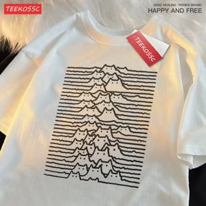 고양이 그룹 산 만화 면화 유행 여름 여행 산과 강 고양이 라인 반팔 티셔츠 남성 여성 유행 브랜드