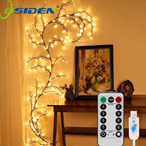 96LEDS 구부릴 수 있는 버드나무 덩굴 조명, 8모드 등나무 나무 장식 조명, 야간 조명, 벽 침실 실내 실외 크리스마스용