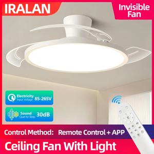 IRALAN 현대 보이지 않는 천장 선풍기, LED 조명, DC 모터, 침실, 다이닝룸용 대용량 공기 리모컨