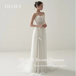 OLOEY 독특한 아이보리 라인 웨딩 드레스 한국 사진 촬영 연인 바닥 길이 신부 가운 민소매 코르셋 맞춤형