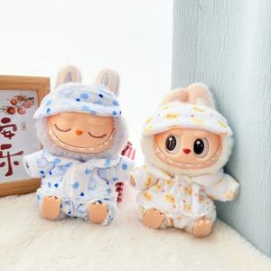 Labubu 미니 잠옷 (아이 마스크 포함) 3 피스 카와이 15-17cm V1 V2 Labubu 옷 귀여운 아이돌 봉제 인형 액세서리