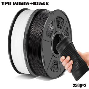TPU 필라멘트 1.75mm 250g/500g/1000g, 95A 유연한 소프트 3D 프린터 필라멘트 치수 정확도 +/-0.03mm, (검정색/흰색)