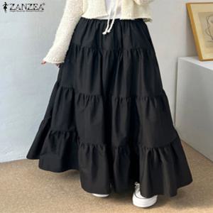 ZANZEA 여성용 레이어드 맥시 스커트, 신축성 웨이스트, 캐주얼 단색, A 라인 팔다 무제, 홀리데이 스트리트웨어, 긴 Jupes, 한국 패션