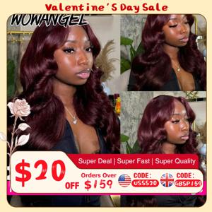 다크 버건디 글루리스 인모 가발 여성용 99j 레드 컬러 웨어앤고 바디 웨이브 가발 13x6 HD 레이스 프론탈 인모 가발