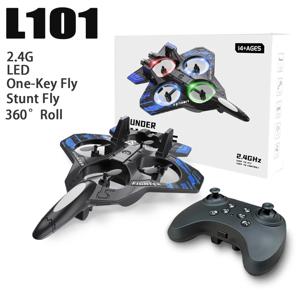 L101 폼 RC 비행기 F22 랩터 2.4G 2CH 무선 조종 비행기 스턴트 플라이 항공기 LED 4개 팬 360 °   원키 플라이 롤 회전