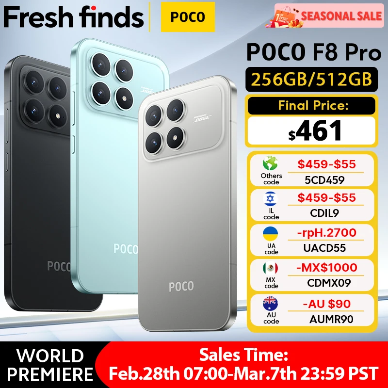 【월드 프리미어】POCO F8 Pro 5G 글로벌 버전 스마트폰 스냅드래곤 ®   8 엘리트 6.59인치 120Hz 하이퍼RGB AMOLED 디스플레이 6210mAh NFC