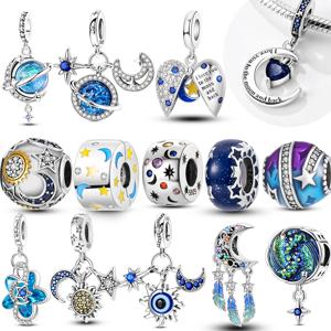 100% 정품 925 스털링 실버 별 태양 달 펜던트 참 비즈 쥬얼리 여성용 오리지널 925 팔찌 DIY 선물 파티용