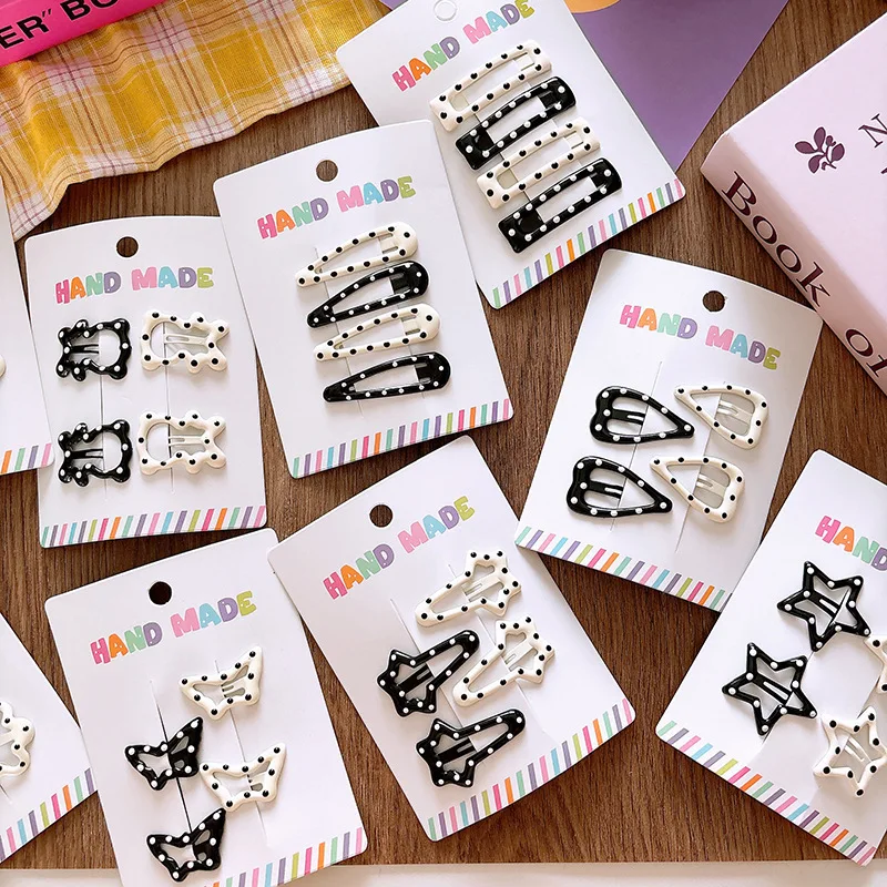 새로운 폴카 도트 헤어 클립 흑백 컬러 클립 소녀 다용도 앞머리 클립 짧은 머리용 헤어 액세서리