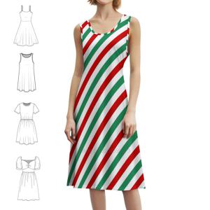 캔디케인 레드와 그린 여성 스트리트웨어 파티 드레스 트렌디 프린트 클럽 의류 여성용 캔디케인 캔디 크리스마스 레드