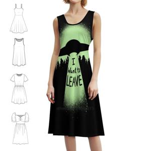여성용 우아한 파티 드레스 A라인 드레스(짧은/긴/소매 없는 옵션) 외계인 UFO 비행접시를 남겨두고 싶다