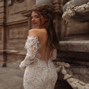 맞춤형 섹시한 화이트 레이스 웨딩 드레스 포멀 스위트하트 롱 슬리브 브라이덜 가운 소프트 머메이드 코트 트레인 베스티도 데 노비아